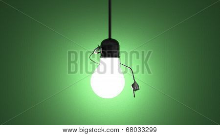 Light Bulb Character In Socket, Moment Of Insight On Green
