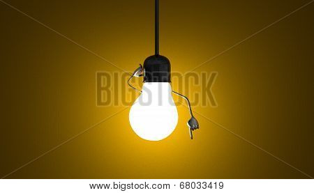 Light Bulb Character In Socket, Moment Of Insight On Yellow