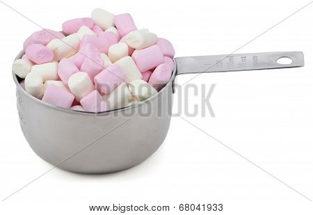 Pink And White Mini Marshmallows In An American Cup Measure