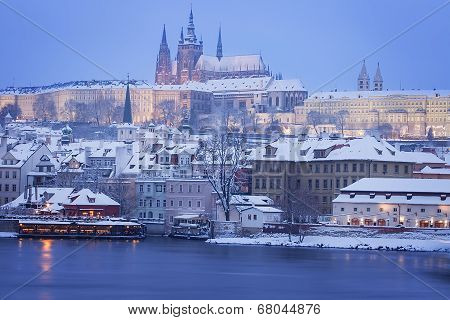 Hradcany with Prague castle during twilight