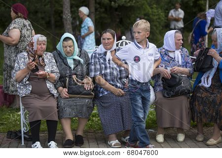 KRASNY BRONEVIK, RUSSIA - JULY 7, 2014: Celebrations commemorating the Rev. Anthony Dymsky (died 1224) in Antony Dymsky Monastery - Procession on Lake Dymsky, the great blessing of water and bathing.