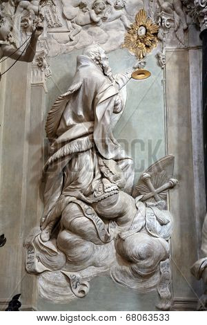 PARMA, ITALY - MAY 01, 2014: Statue of Saint , altar in the church of Saint Vitale. The church of St Vitale is located in the historic center of Parma, not far from City Hall