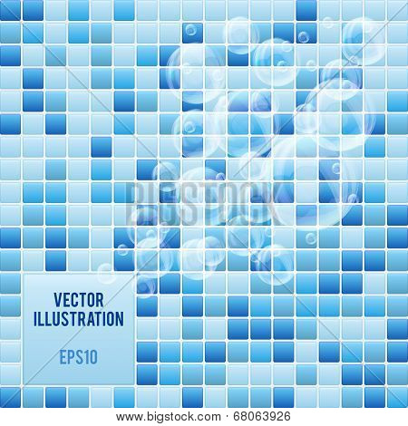 Blue mosaic small tiles texture background of spa.