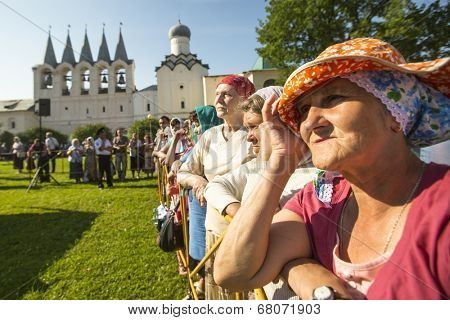 TIKHVIN, RUSSIA - JULY 9, 2014: Celebrations on the occasion of the 10th anniversary of the return of the Tikhvin icon of the Mother of God, Procession and divine Liturgy in Uspensky monastery.