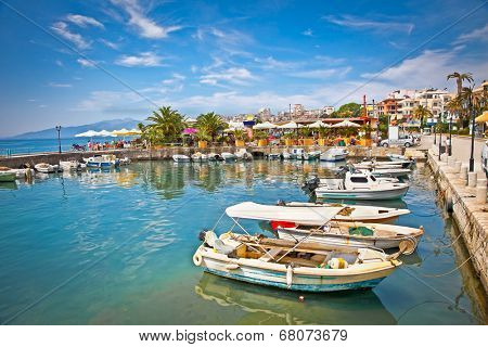 Saranda city port  at ionian sea. Albania.