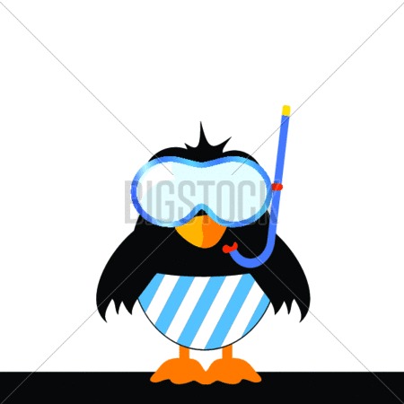 Bird With Blue Shorts And A Diving Mask