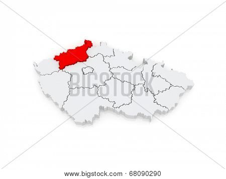 Map of Usti region. Czech Republic. 3d