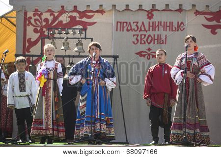 TIKHVIN, RUSSIA - JULY 5, 2014: Unidentified participants the celebration of the day of the city of Tikhvin - first mentioned 1383, town status since 1773 year (200 kilometers east of St. Petersburg)