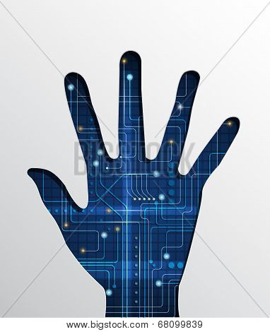Hand with abstract circuit board