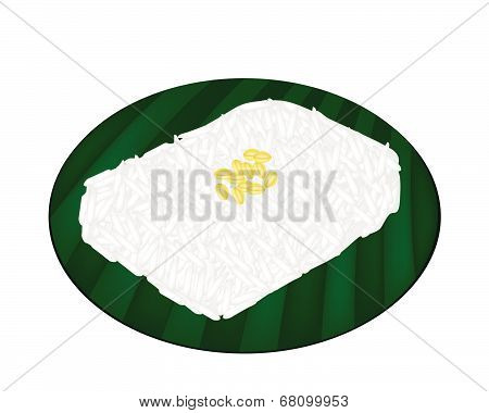 Delicious Sweet Sticky Rice On Banana Leaf
