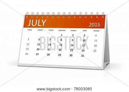 An image of a table calendar for your events July 2015