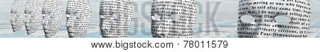 Human like faces covered in text

 Text is from HG Wells The TIme Machine and has been in the public domain for many decades no release required