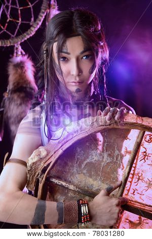 Portrait of the American Indian. Ethnicity and history. Art project.