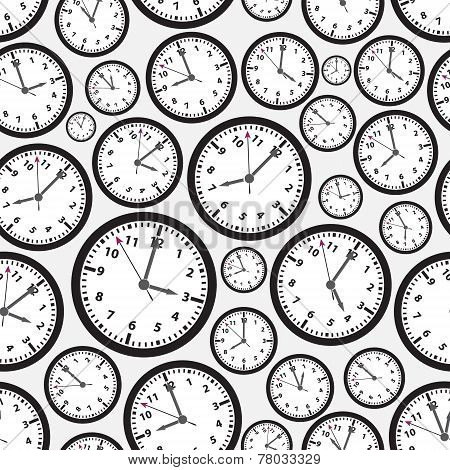 Time Zones Black And White Clock Seamless Pattern Eps10