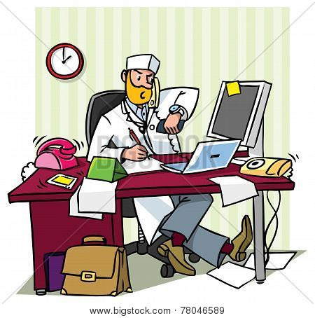Busy Chief Doctor In A Office