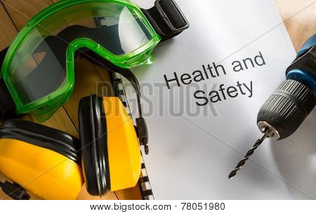 Health And Safety Register With Goggles, Drill And Earphones