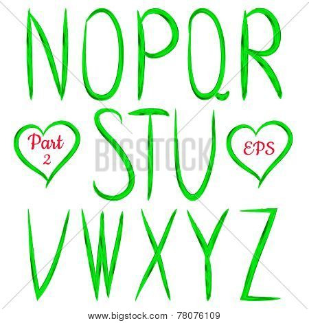 Green handwritten textured letters