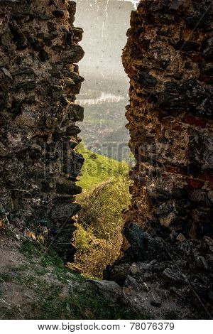 Old Photo With Ruins Fortress ?oimos,Romania