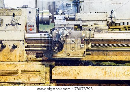 Front View Of Old Metalworking Lathe Machine