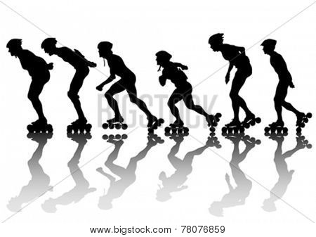 Silhouette athletes of skates on white background