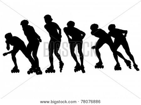 Silhouette athletes of skates on white background