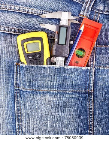 Construction Tools In Jeans Pocket