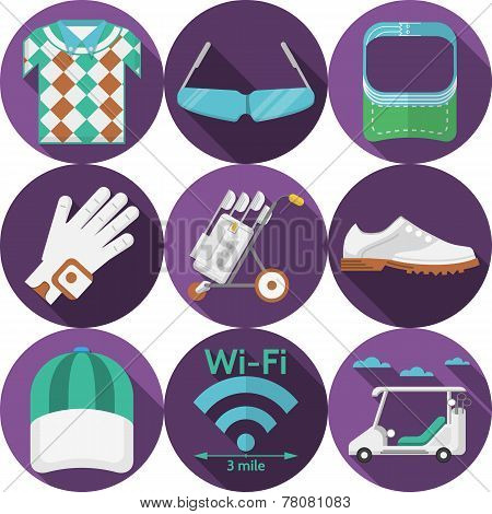 Circle flat vector icons for golf