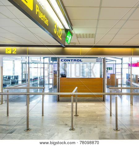 Police Control At Airport Of Arrecife, Spain