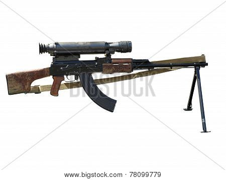 Assault Rifle With Optical Sight Isolated On White Background