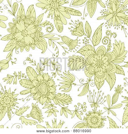 Green seamless flower pattern