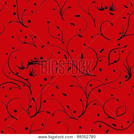Seamless pattern with thin stems and flowers