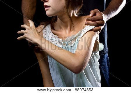 Woman Struggling Against Abusive Man