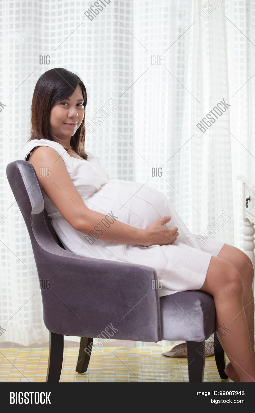 Thai Woman Pregnant Sitting On Sofa Image & Photo Bigstock