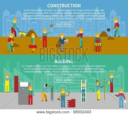 Building Flat Horizontal Banner Set
