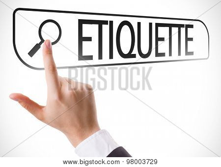 Etiquette written in search bar on virtual screen