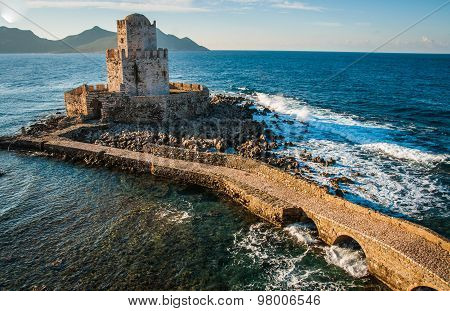 Seascape And Ruins Of Fortress Of Methoni, Peloponnese, Greece