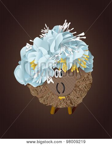 Hey sheep with blue flowers