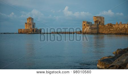 Seascape And Ruins Of Fortress Of Methoni, Peloponnese, Greece