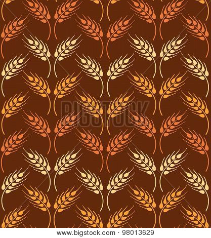 Seamless vintage pattern with waves of yellow and orange wheat. Brown agricultural background about harvest and grain.