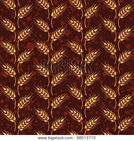 Seamless Pattern With Rows From Yellow Wheat. Brown Agricultural Paper About Harvest