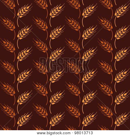 Seamless Pattern With Rows From Orange And Yellow Wheat Ears. Brown Agricultural Background