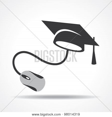 e-learning concept with graduation cap and computer mouse stock vector