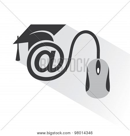 e-learning concept with graduation cap and computer mouse stock vector