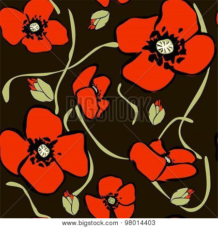 Vector Poppy Seamless Pattern