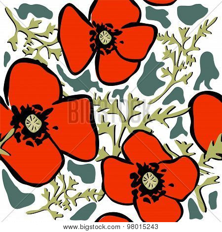 Vector Poppy Seamless Pattern