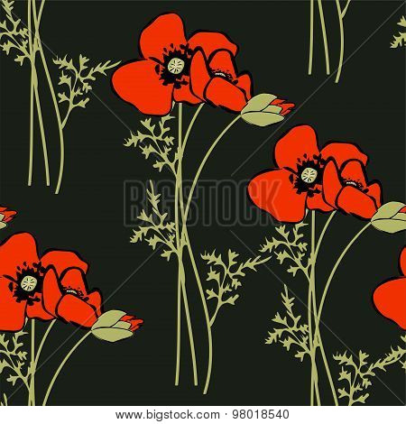Vector Poppy Seamless Pattern