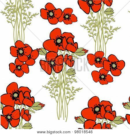 Vector Poppy Seamless Pattern