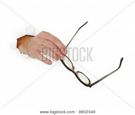 손으로 흰 배경에 Glasse 보유