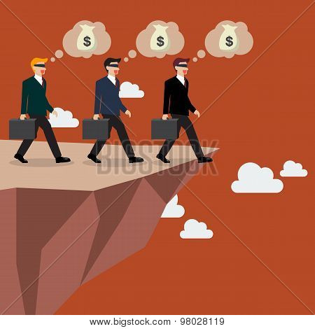 Businessmans Walk Straight Into The Abyss