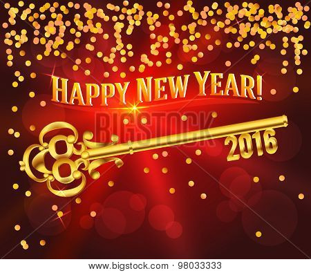 Happy New Year 2016 Gold Key Card Congratulations